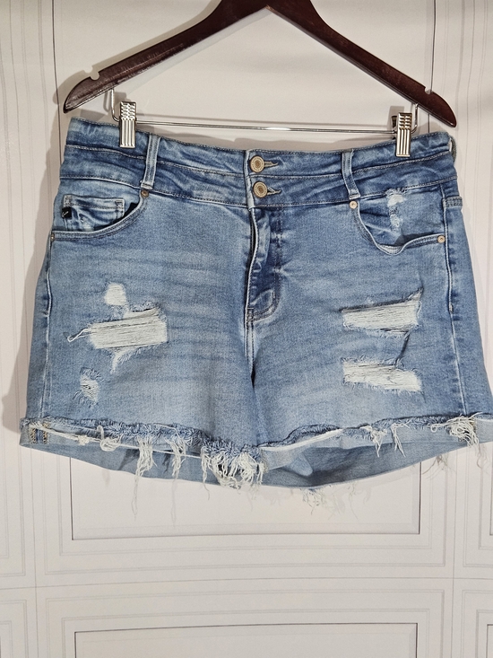 KanCan Pants - KanCan, Mid-Rise Stacked Waist Denim Shorts Raw Hem